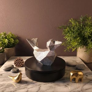 Bird Sculpture Geometric Chrome | Modern Minimalist Animal Statue Decor | "Nested Ned" up to 8.5"