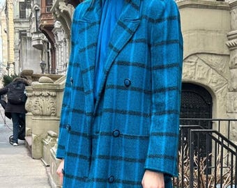 Carlisle Blazer Career 10 Blue Vintage Wool Plaid Structured Business