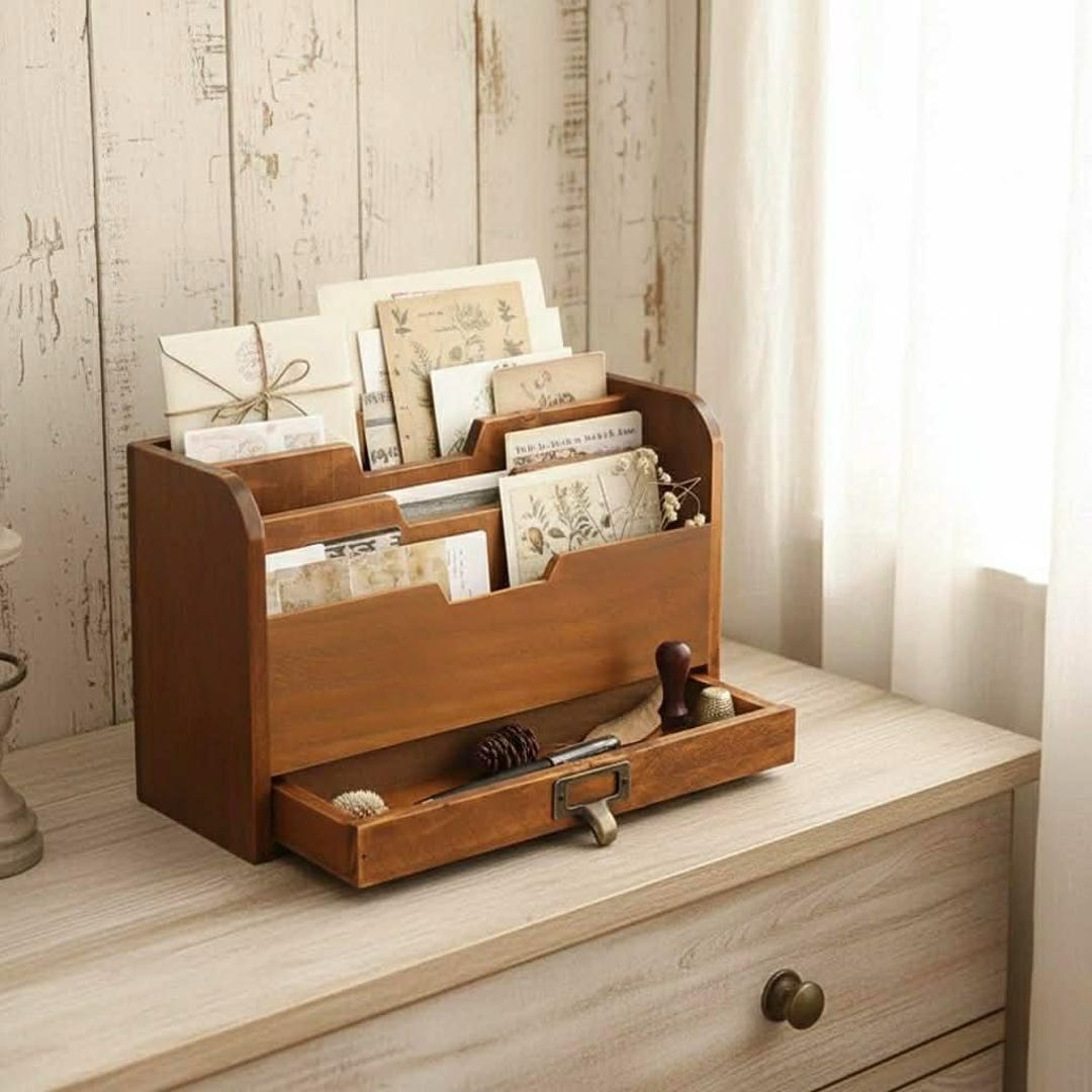 Vintage Wooden Desk Drawer Organizer | Multipurpose Storage Box - Etsy