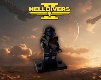 Helldivers Inspired Brick Minifigurka – Super Earth Soldier Minifigurka – Sci-Fi Military Collectible – Custom MOC Figure
