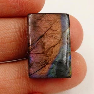 Labradorite Rectangle Cabochon Gemstone: Yellow Flash Purple, Polished Pendant (21x14x7 Mm)