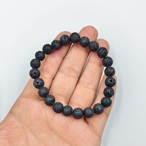 Black Lava Bead Diffuser Bracelet, Natural Stone Stretch Jewelry, Unisex Handmade UK