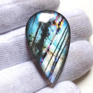 Natural Flashy Multi-Color Labradorite Cabochon, Pear Teardrop Shape Gemstone for Jewelry  Handmade stone best quality gems