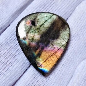 Cabochon di labradorite naturale a forma di pera – Gemma rosa-arancio con riflessi di fuoco, cabochon di labradorite sfuso per la creazione di gioielli, pietra per ciondoli di grande effetto