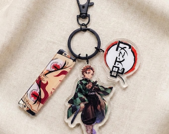 Llavero acrílico de Tanjiro Kamado de Anime Slayer, accesorio de bolsa de manga de doble cara