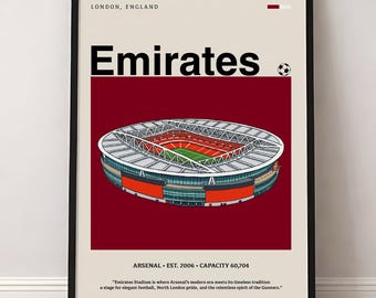 Póster del Arsenal Emirates Stadium, impresión minimalista de fútbol (descarga digital)