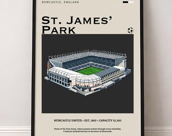 Póster del estadio St. James Park, arte futbolístico del Newcastle United (descarga digital)