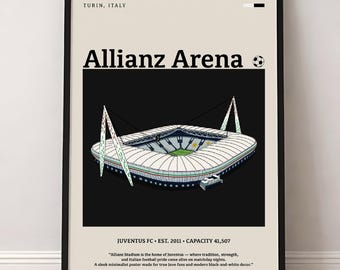 Póster del estadio Juventus Allianz, arte futbolístico de Turín (descarga digital)