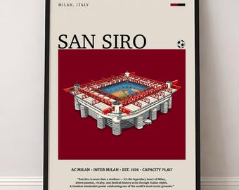 Lámina artística del estadio San Siro, AC Milan e Inter de Milán, póster minimalista de fútbol (descarga digital)