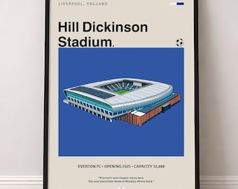 Impresión del estadio Everton Hill Dickinson, arte futbolístico minimalista (descarga digital)