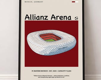Póster del estadio Allianz Arena, Bayern Múnich, impresión minimalista de fútbol (descarga digital)