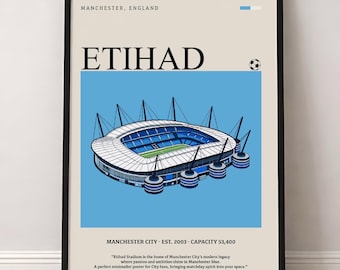 Póster del estadio Etihad, Manchester City, impresión minimalista de fútbol (descarga digital)