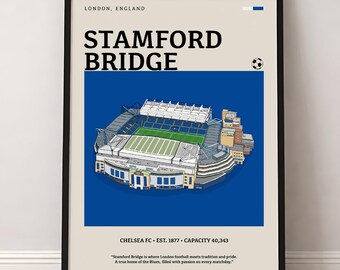Póster del estadio Stamford Bridge, Chelsea Football Club, arte minimalista (descarga digital)