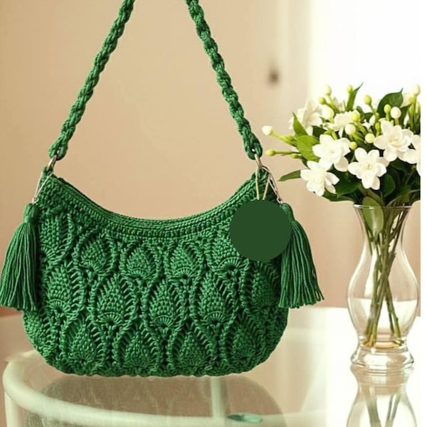 Patrón de bolso de piña a crochet, bolso de hombro bohemio, bolso de mano con punto de piña (descarga digital)