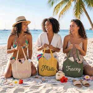 Personalisierte Strandtasche, häkeln Strandtaschen, Brautjungfer Strandtasche, Reise-Strandtasche, Sommerferien Tote, Braut-Strandtasche, Mädchentasche Bild 10