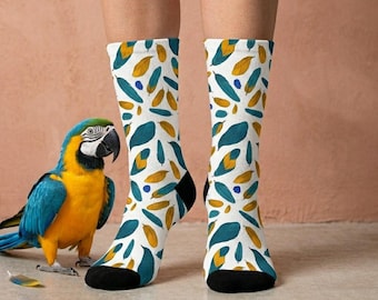Calcetines de guacamayo azul y dorado - Regalo específico para amantes de los loros