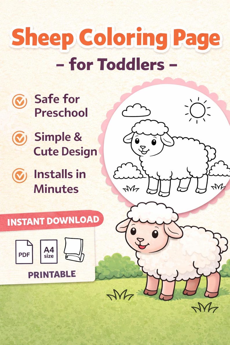 Sheep Coloring Page for Toddlers | Simple Farm Animal Printable | Kids ...