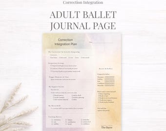 Diario de ballet para adultos imprimible: página de integración de corrección y planificación de la práctica (PDF)