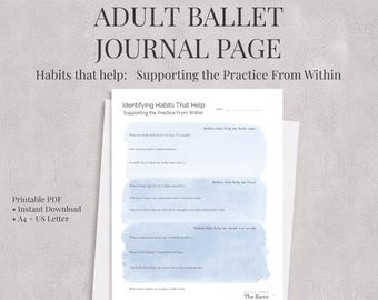 Página imprimible del diario de ballet para adultos: Hábitos que ayudan: Apoyando la práctica desde dentro (PDF)