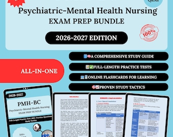 Paquete de preparación para el examen PMH BC 2026 / PMH BC / Examen PMH BC / Guía de estudio de salud mental psiquiátrica / Salud mental psiquiátrica / Guía de estudio de Psicología BC
