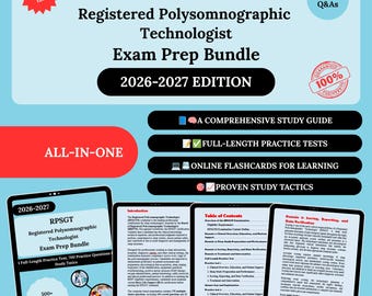 Paquete de preparación para el examen RPSGT 2026 / Tecnólogo polisomnográfico / Guía de estudio RPSGT / PDF Tecnólogo polisomnográfico / Polisomnografía / RPSGT