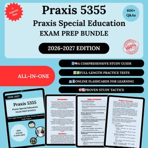 Pode incluir: Pacote digital de preparação para o exame Praxis 5355 Special Education, edição 2026-2027. Inclui um guia de estudo abrangente, testes práticos completos, flashcards online e táticas de estudo comprovadas. O pacote é completo e garantido.