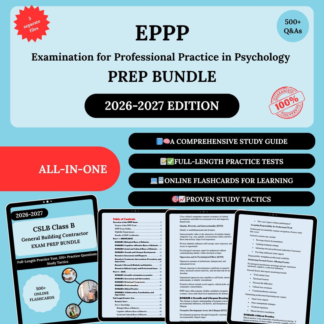 Eppp Bundle 2026 | Eppp | Eppp Study Guide | Eppp Questions | Eppp Stats and Test Construction ...
