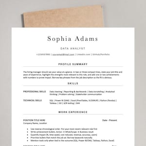 Szablon CV analityka danych ATS | Word + Dokumenty Google | Ponad 50 przykładów wypunktowań | Lista kontrolna ATS | Szablon CV