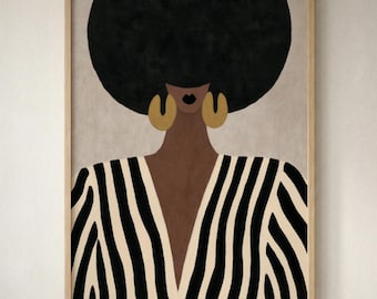 Ritratto di silhouette di donna afroamericana, arte murale moderna e minimalista, stampa di figura boho, decorazione contemporanea Black Girl Magic 603