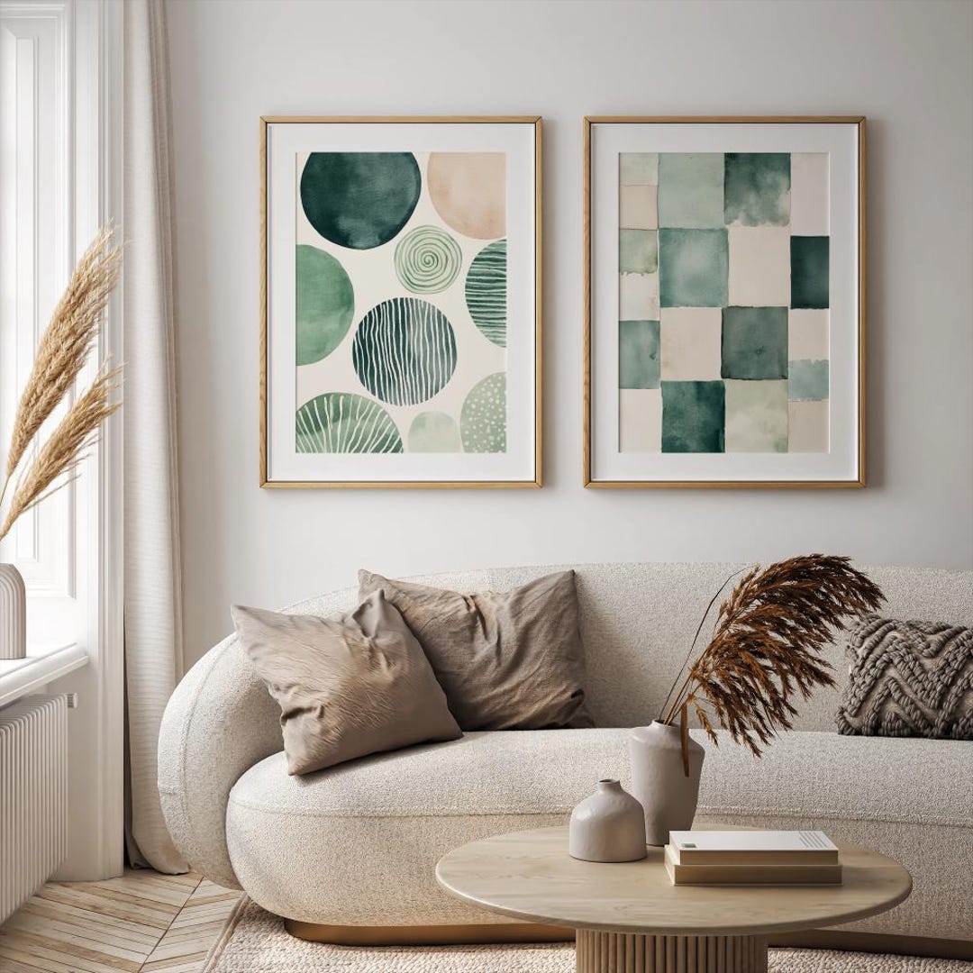 Sage Green Abstract Wall Art Print Set Digital Download - Etsy