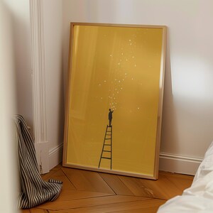 Minimalist Starry Sky Wall Art, Dream Big Illustration Print, Modern Whimsical Decor, Digital Download