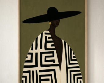 Afrocentric Woman Silhouette Print, Modern African Art, Bold Geometric Tribal Pattern, Minimalist Wall Art, Printable Digital Download 613