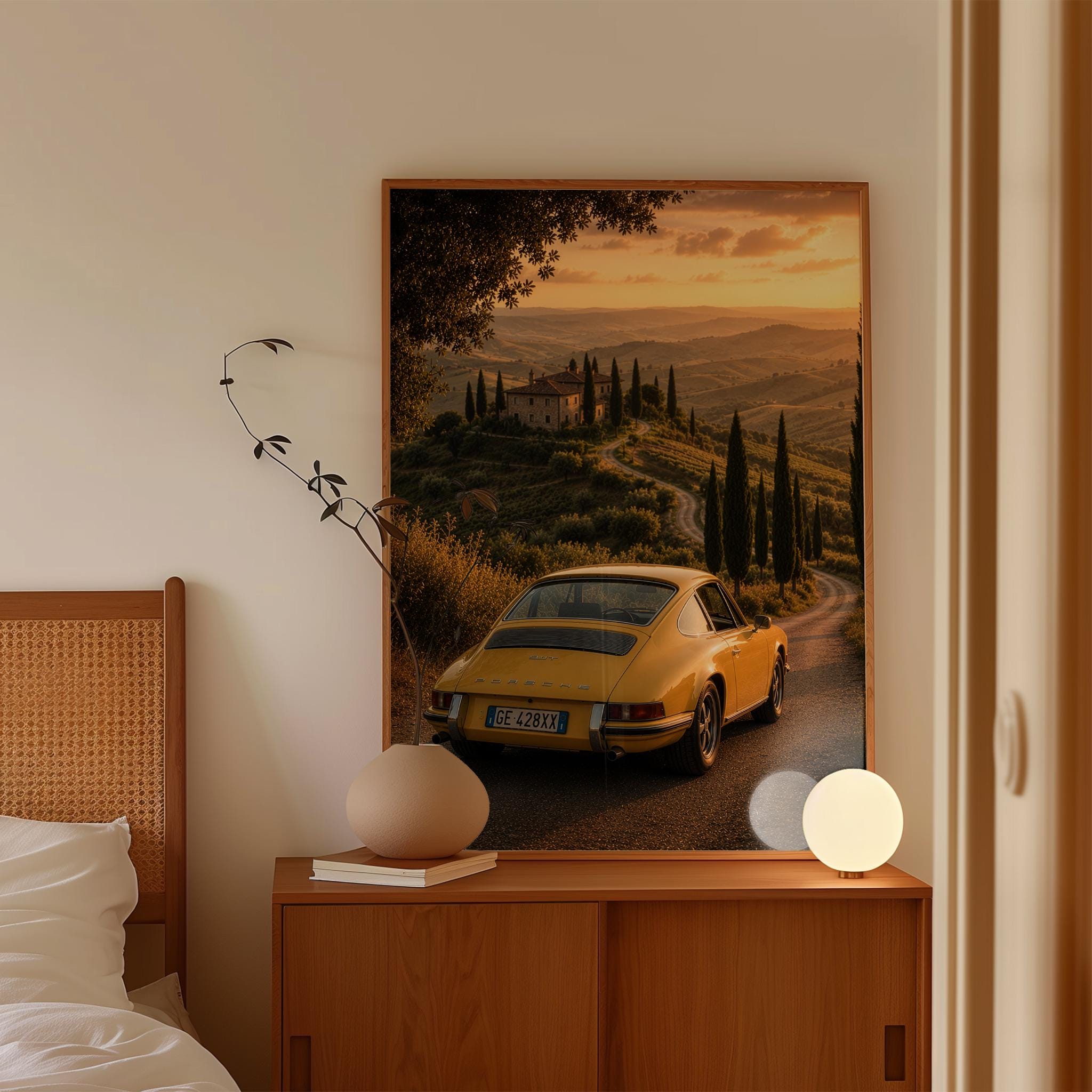 Classic Yellow Porsche 911 Printable - Vintage Road Trip Art