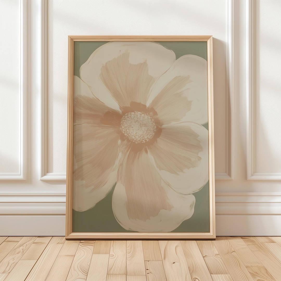 Neutral Floral Wall Art Print, Minimalist Beige Flower Painting, Soft ...