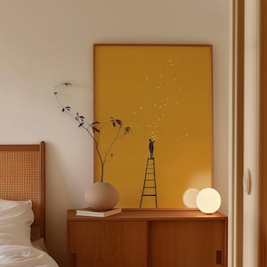 Minimalist Starry Sky Wall Art, Dream Big Illustration Print, Modern Whimsical Decor, Digital Download