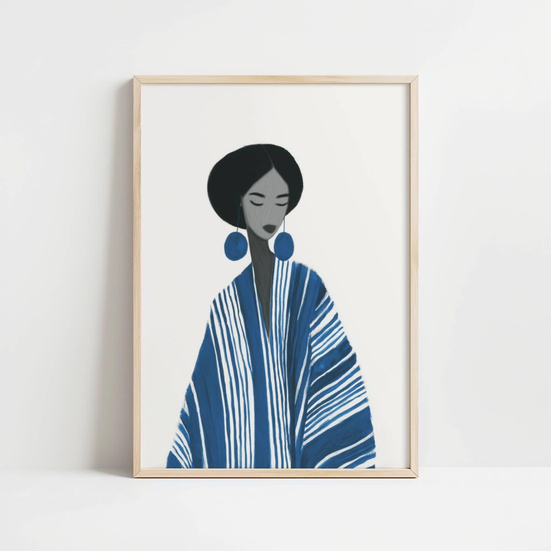 Blue Striped Woman Art Print – Minimalist Abstract Female Portrait - Etsy