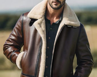 Men's B3 Bomber Sheepskin Leather Aviator Jacket – Brown Shearling Flying Coat
