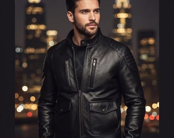 Men's Genuine Lambskin Leather Cafe Racer Jacket: Vintage Classic Biker Outerwear