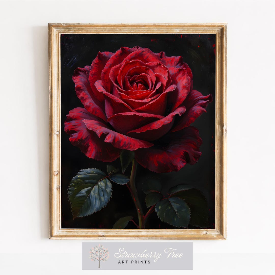 Dark Moody Victorian Red Rose Printable - Romantic Vintage Botanical ...