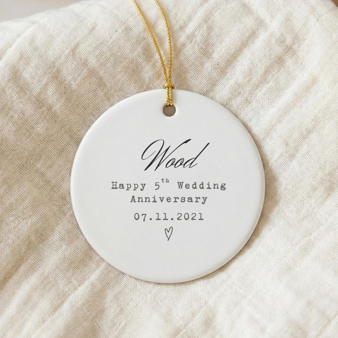 Wood 5th Anniversary Ornament - Personalized Couple Gift, Five Year ...