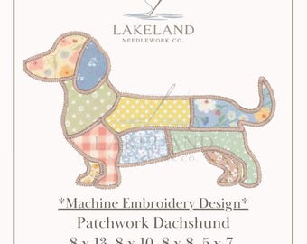 Patchwork Dachshund Faux Quilted Weenie Dog Zig Zag Applique Machine Embroidery Design