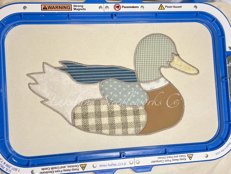 Patchwork Mallard Duck Faux Quilted Zig Zag Applique Machine Embroidery Design image 3