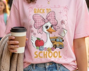 Back to School Duck Shirt | Cute Duck Back to School Tee | First Day of School Shirt | School Bus Graphic Tee | Student Gift