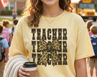Teacher Bow Shirt | Cute Teacher T-Shirt | Leopard Bow Teacher Tee | Back to School Shirt | Teacher Appreciation Gift