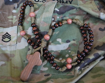 Camouflage Rosary - Hand Made Rugged Durable Wooden Paracord Rosary