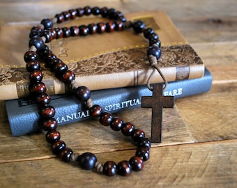 Small Brown Wooden Rosary - Pocket Rosary (not wearable)