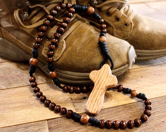 Spiritual Combat Rosary- Hand Made Rugged Durable Wooden Paracord Rosary