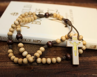 Small Natural Wooden Rosary with Crucifix - Pocket Rosary (not wearable)