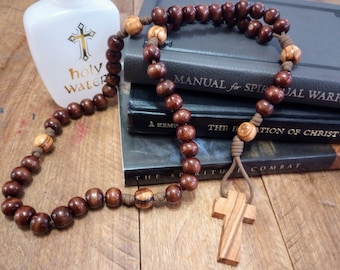 Small Olive Wood with Brown Beads Wooden Rosary - Pocket Rosary (not wearable)