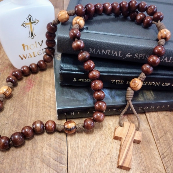 Small Olive Wood with Brown Beads Wooden Rosary - Pocket Rosary (not wearable)